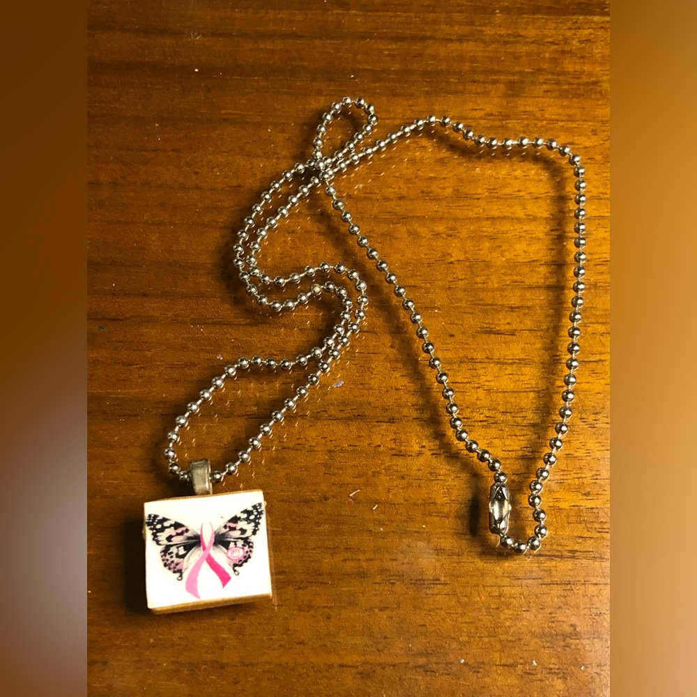 Handmade Breast Cancer Awareness Necklace from Scrabble Tile
